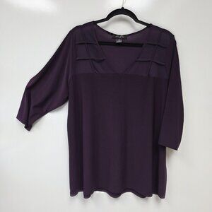 Adele & May Shirt Womens 2X Purple V Neck Strap Detail 3/4 Sleeve Tunic Top